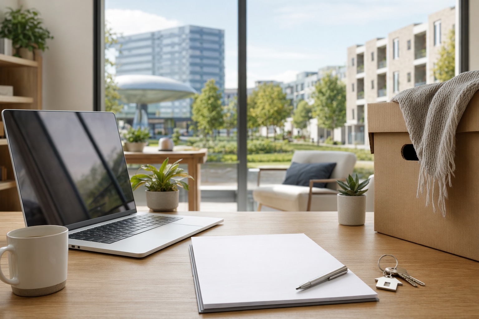 Taxatie Eindhoven: English Guide for Mortgage Applicants 2 Laptop and keys prepared for an expat property valuation request in Eindhoven.