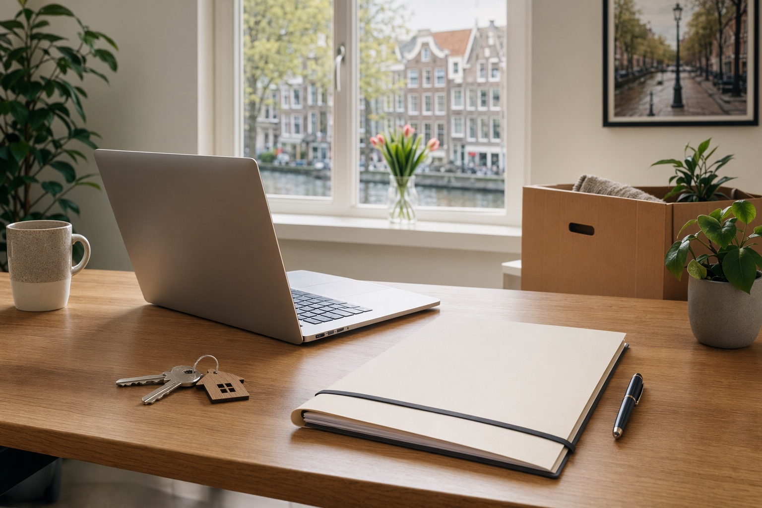 Woningdocumenten op tafel bij een raam
