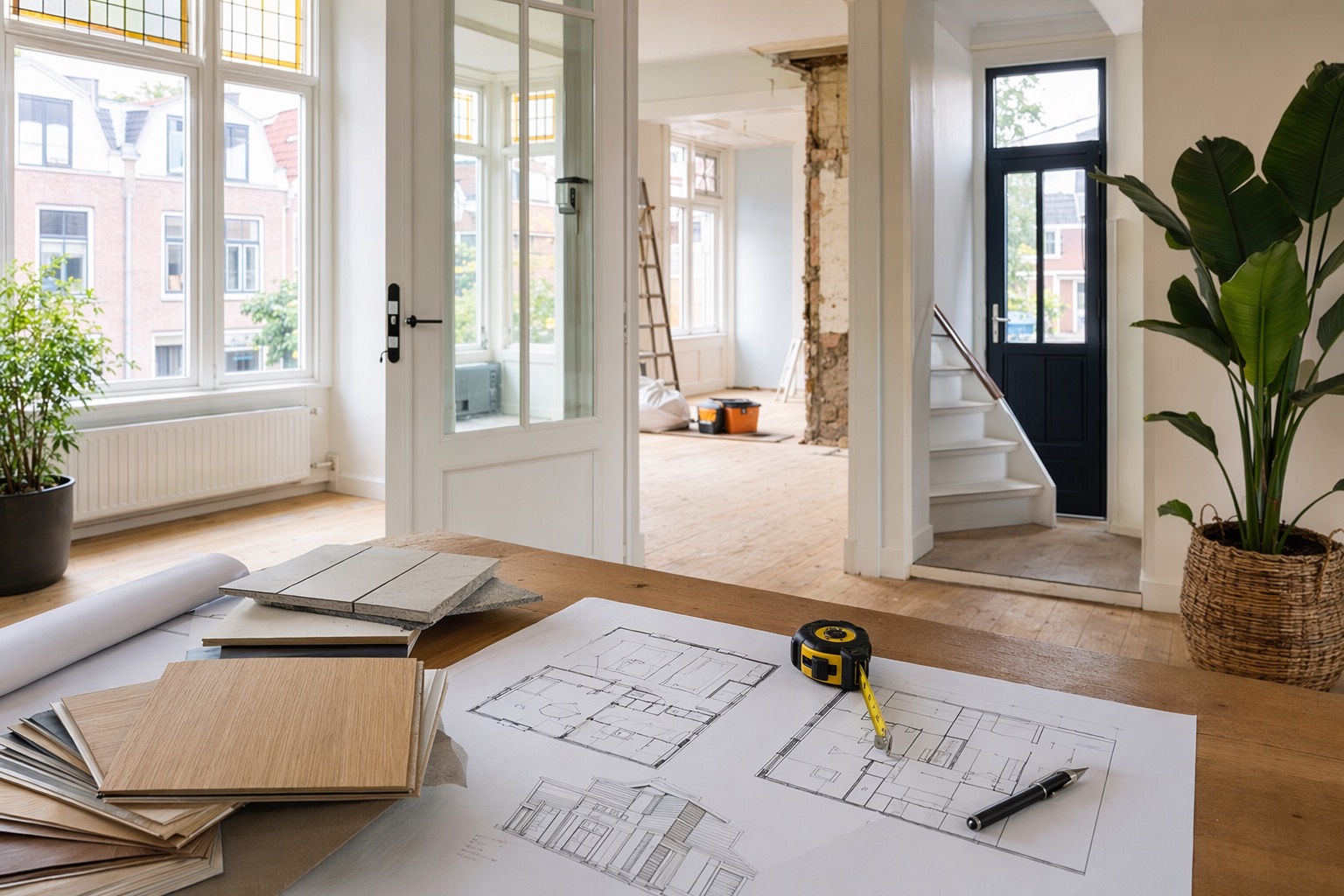 Dutch home buying visual: renovation plans clean living room valuation