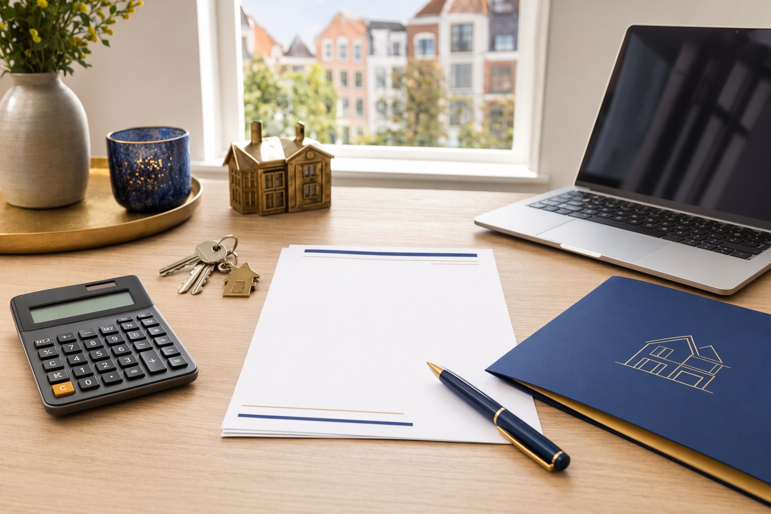 Valuation Cost Eindhoven 1 Valuation cost folder with calculator and house keys for a Dutch homebuyer.