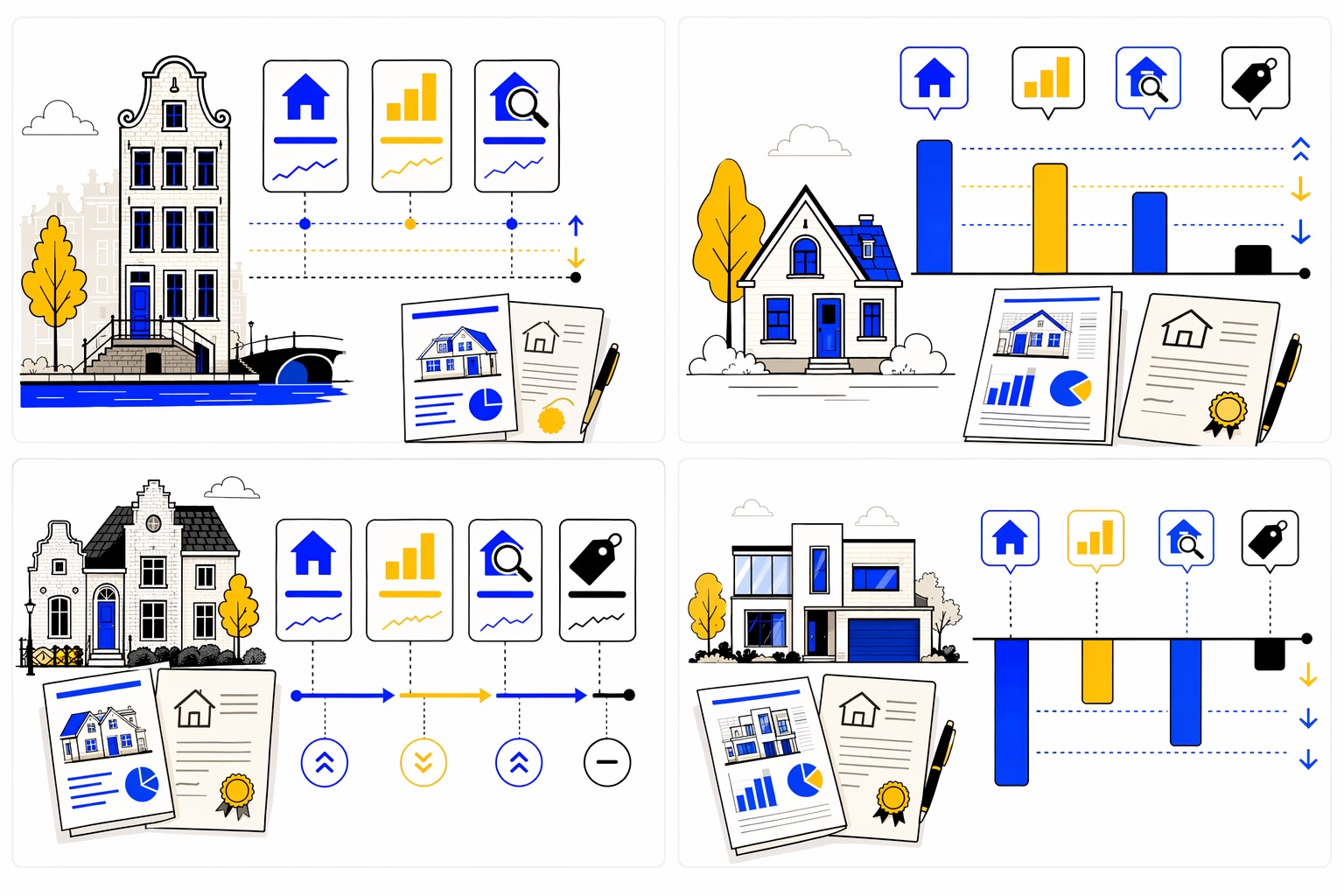 Grafiek die een taxatiewaarde lager dan de koopprijs toont met woning en waardeverschil.