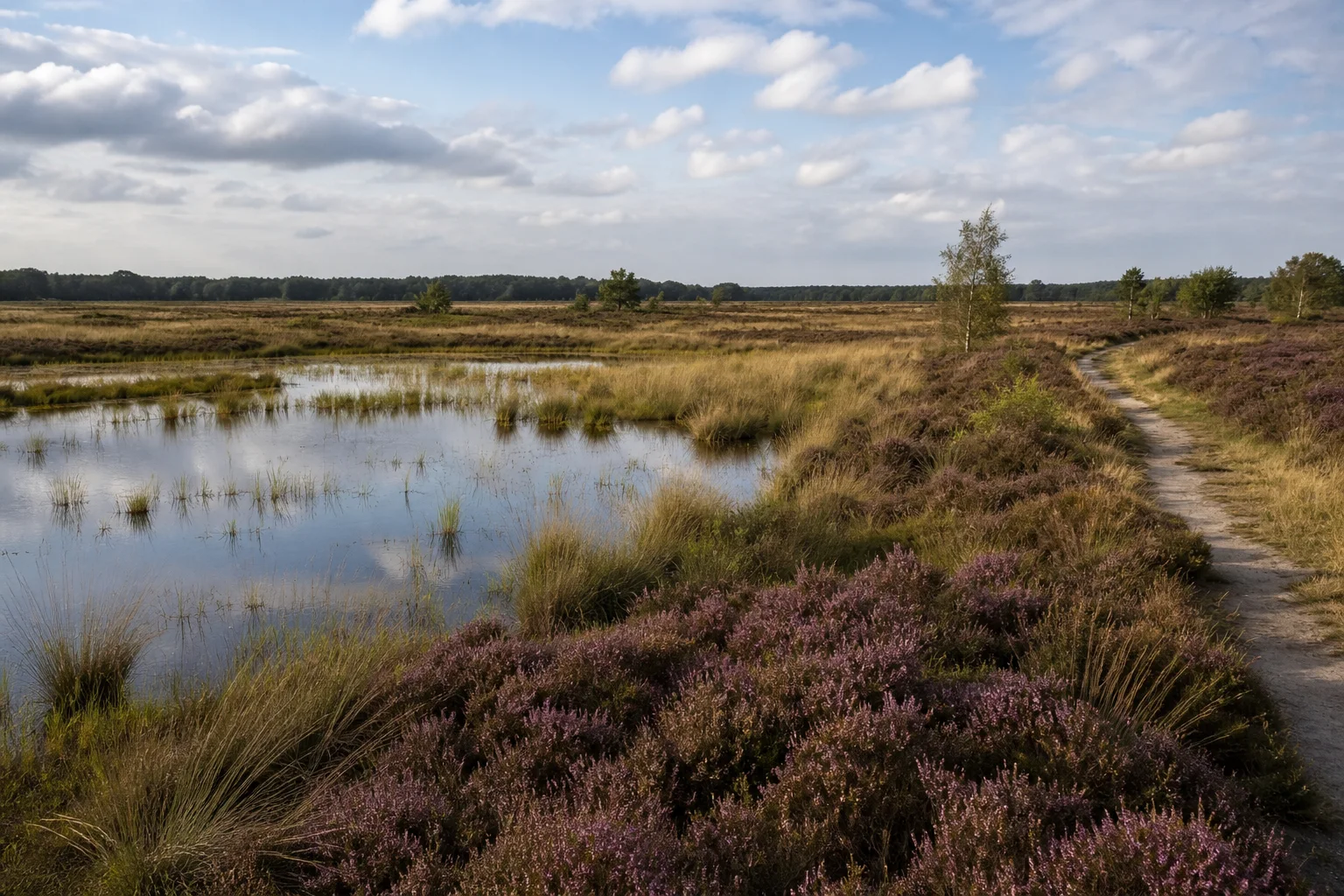 House Valuation in Asten 3 De Groote Peel landscape near Asten with water, heather and a walking path