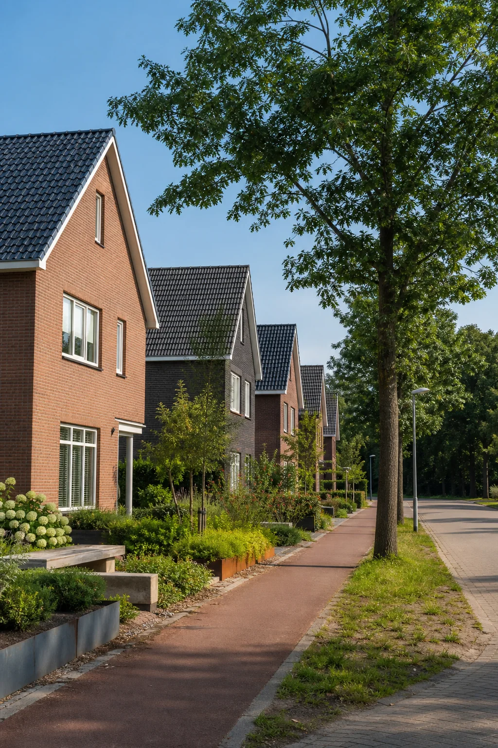 Portrait view of a Dutch residential street and green edge in Blixembosch-Oost