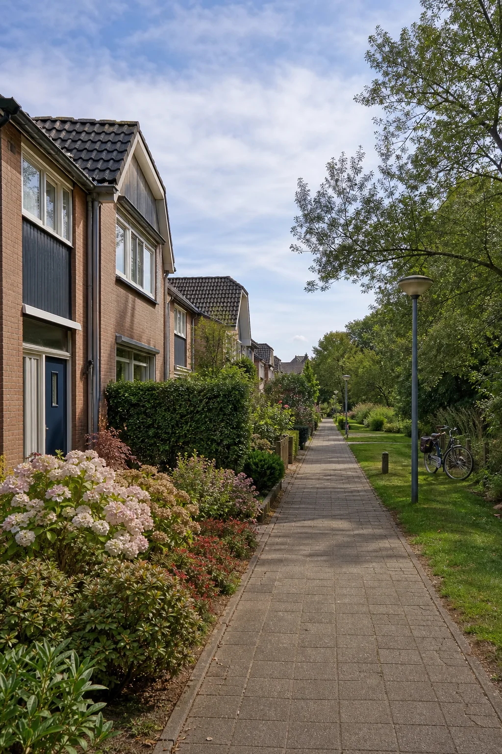 Portrait view of a Dutch residential street and green edge in Blixembosch-West