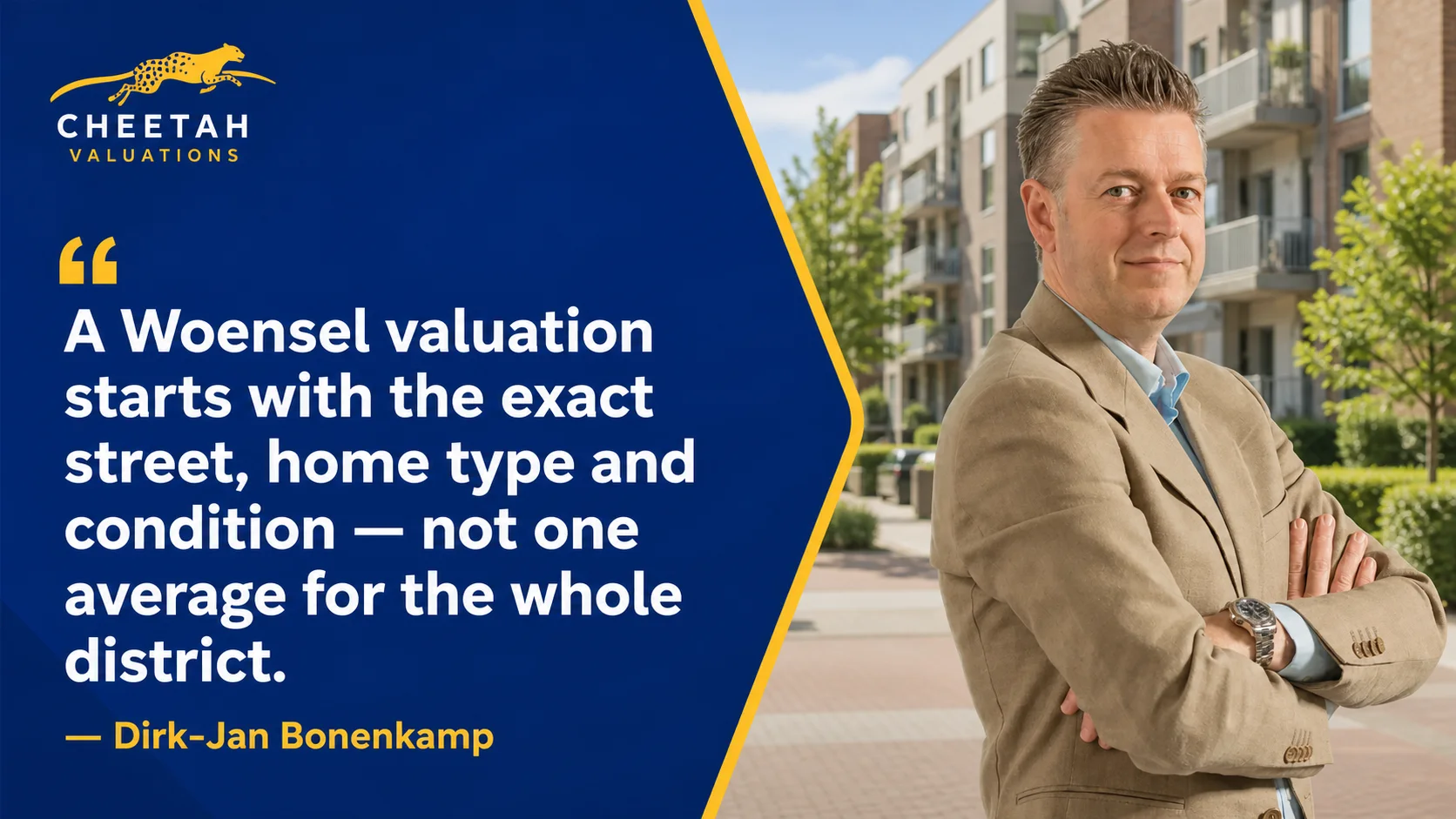 Dirk-Jan Bonenkamp explaining why Woensel street, building type and exact setting matter in a valuation