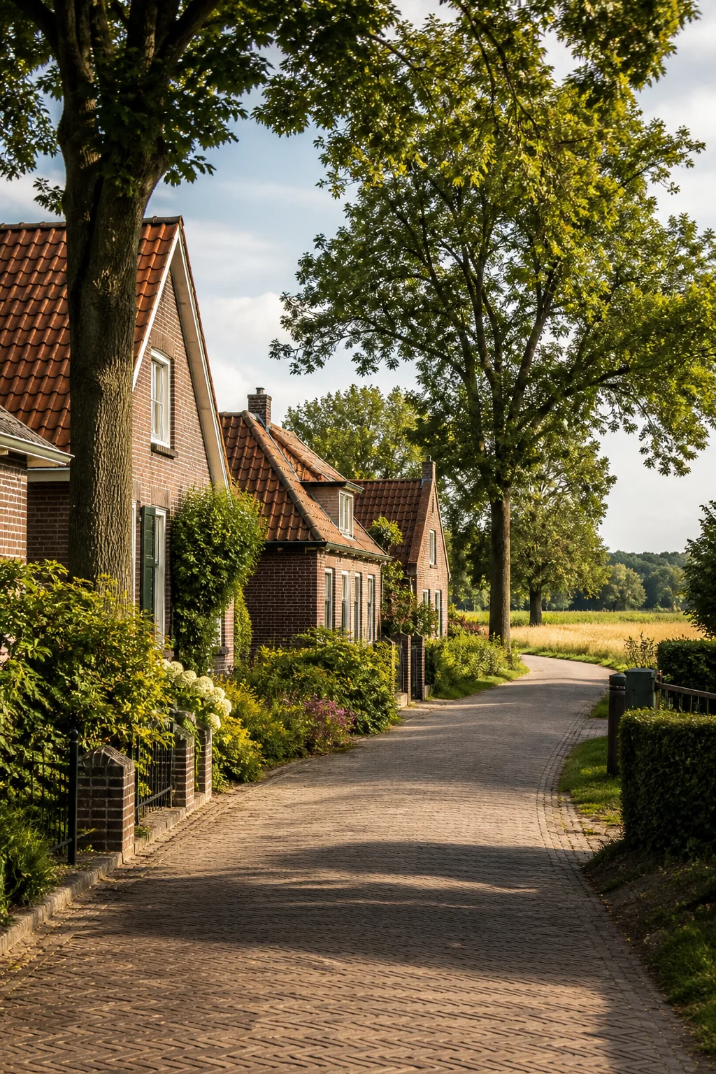 House Valuation in Duizel 1 Duizel village lane with brick homes and trees, North Brabant
