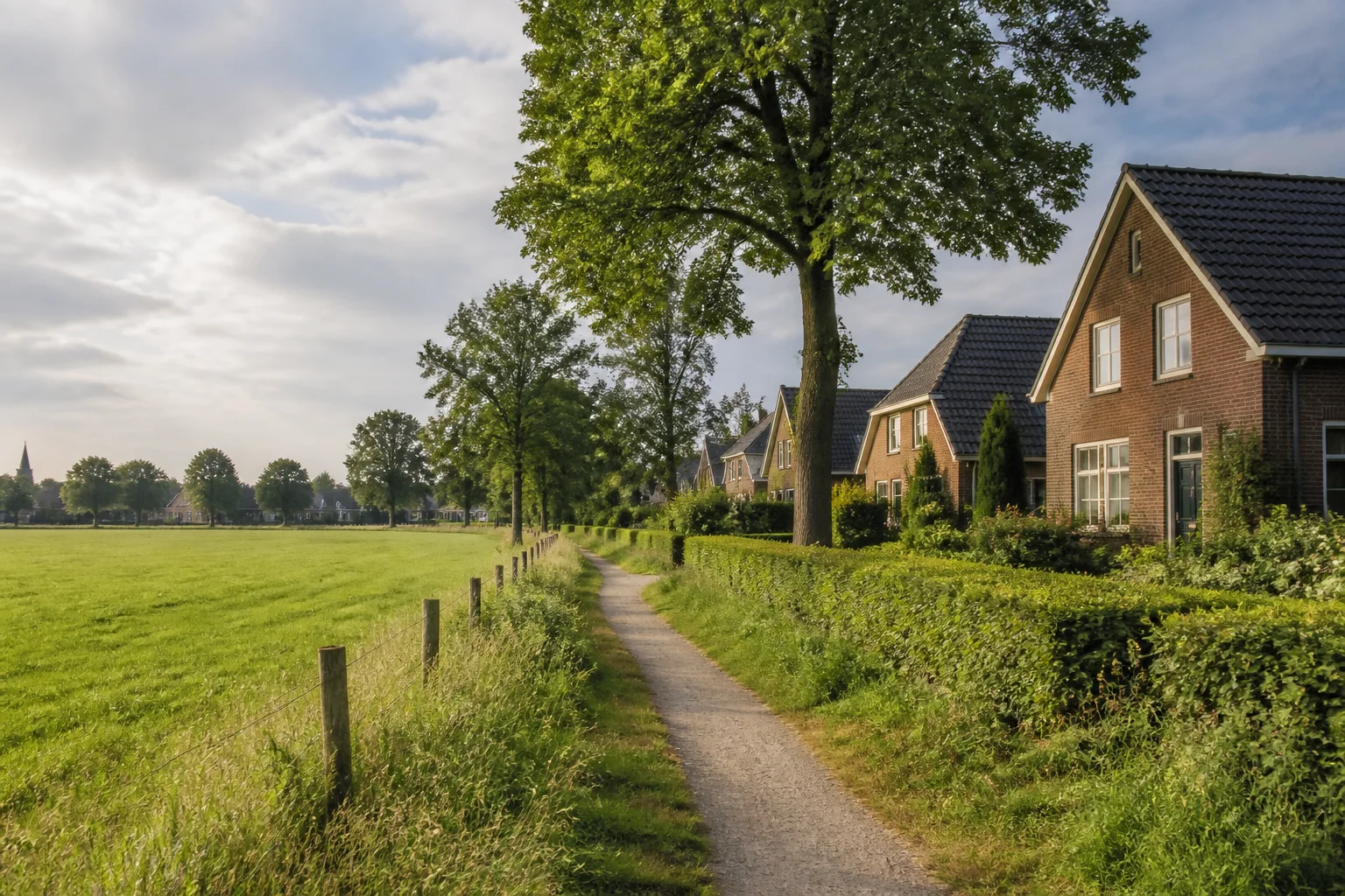 House Valuation in Duizel 3 Duizel village edge with green fields, mature trees and brick homes in North Brabant