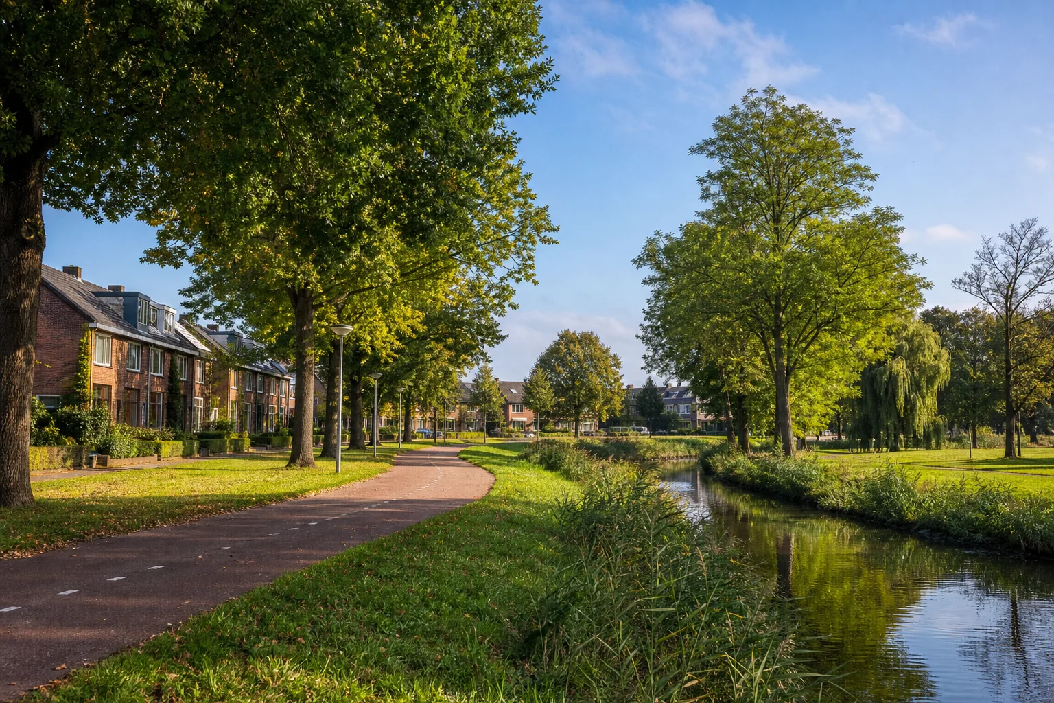 House Valuation in Gestel 3 Green Gestel cycle path beside mature trees, water and residential homes in Eindhoven