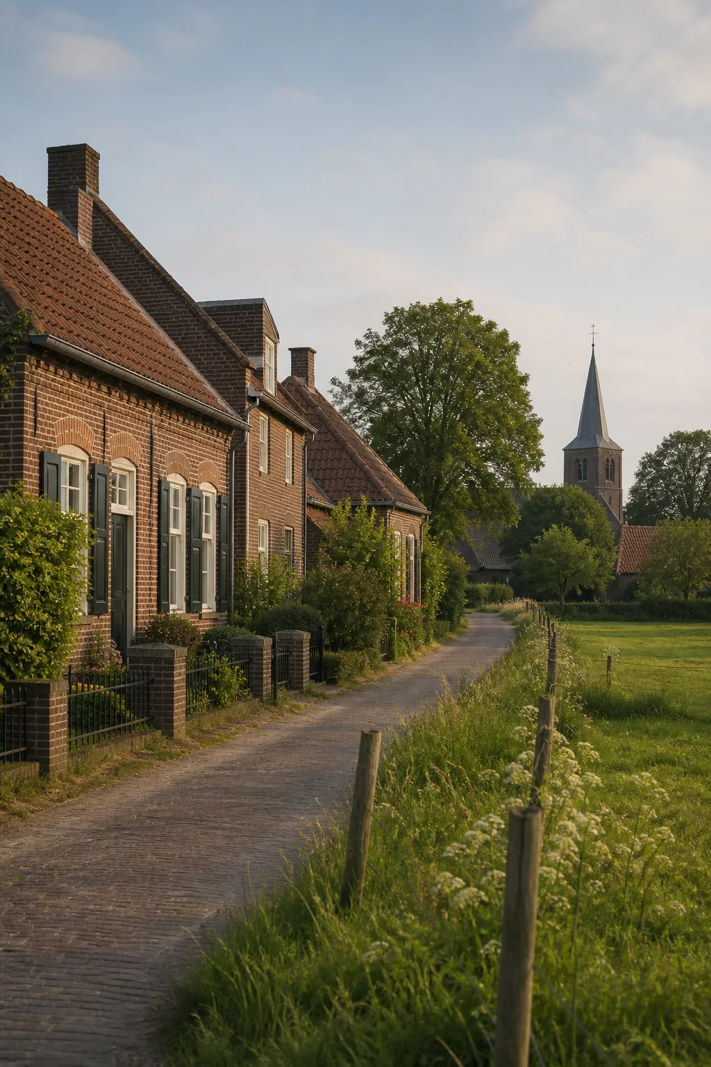 House Valuation in Luyksgestel 1 Luyksgestel village lane with brick homes, green edge and church tower, North Brabant