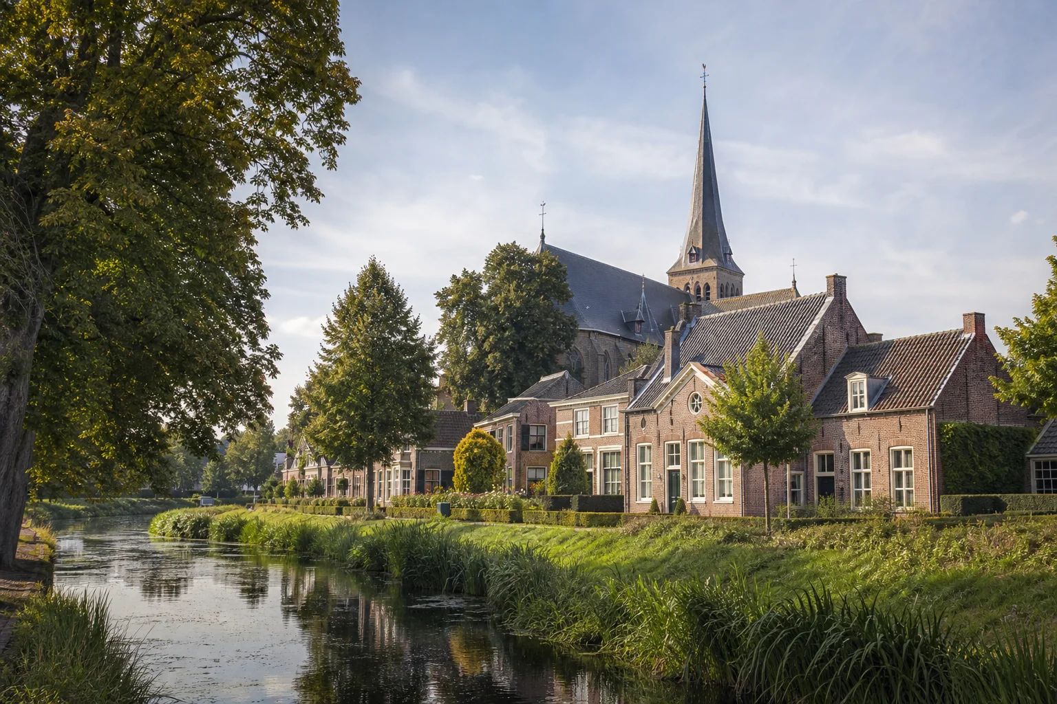 House Valuation in Oirschot 3 Oirschot historic brick homes beside a green water-side setting in North Brabant