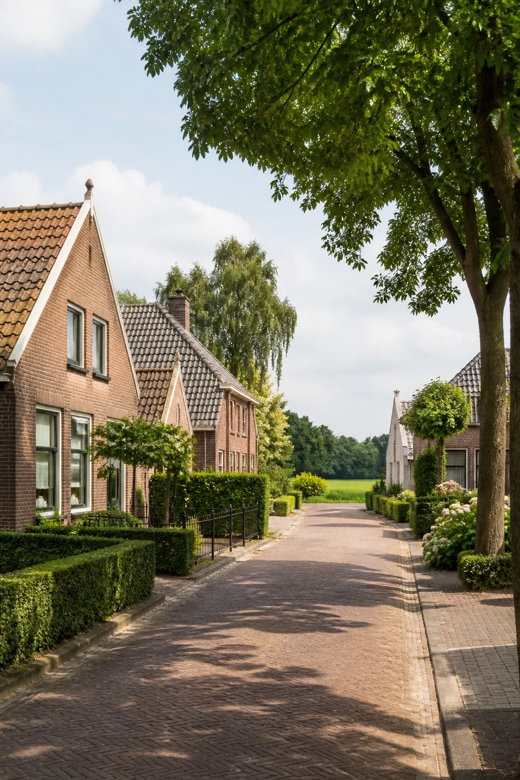 House Valuation in Steensel 1 Steensel village lane with brick homes and trees, North Brabant