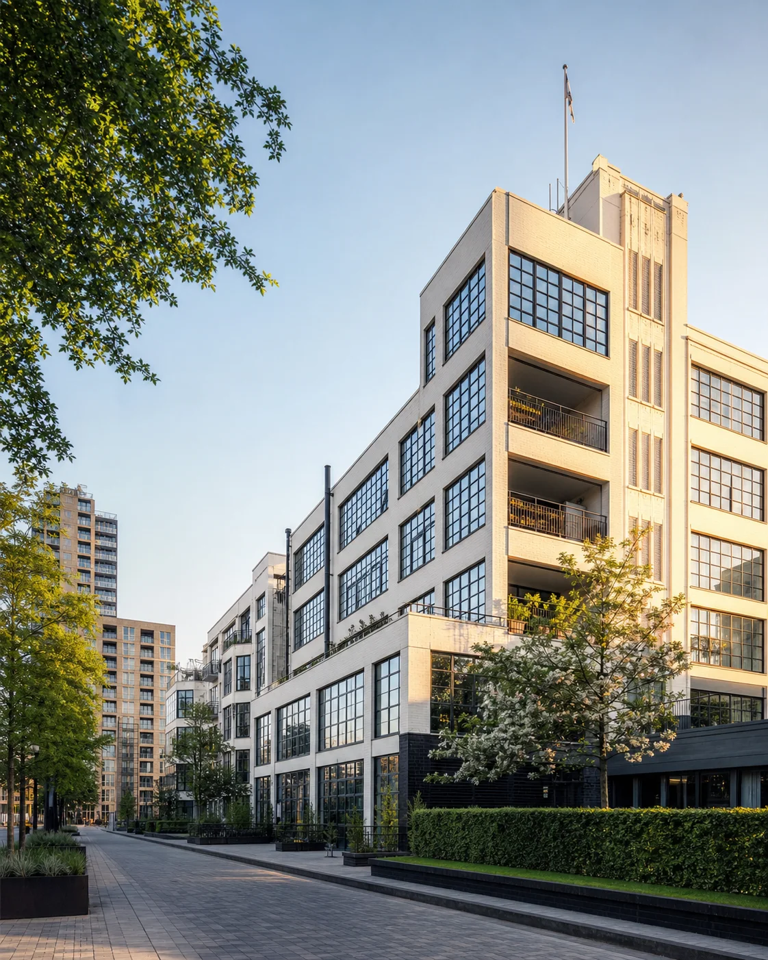 Vertical former Philips industrial architecture and apartments in Witte Dame, Eindhoven